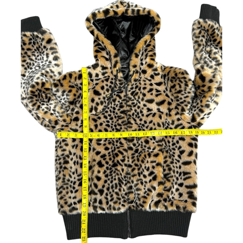 Vintage leopard print faux fur hooded bomber Jacket 90’s Y2K Size Medium - Picture 5 of 9